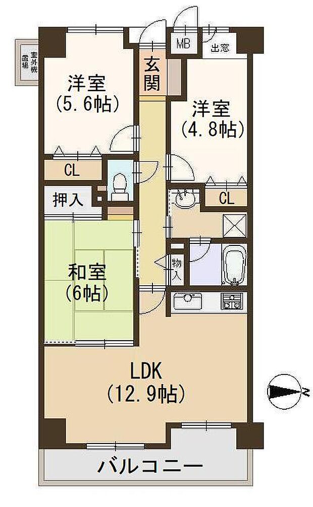 ユニーブル住道(3LDK) 3階/3Ｆの間取り図