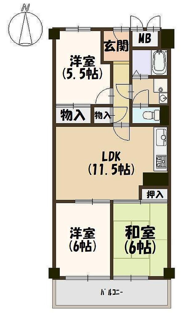 久宝寺グリーンマンション(3LDK) 4階/4Ｆの間取り図