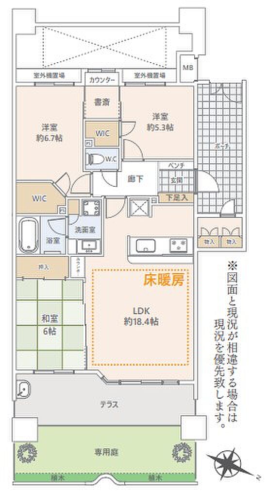 レクセルマンション習志野(3LDK) 1階の間取り図