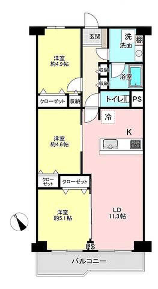梅島ビューハイツ(3LDK) 7階の間取り図