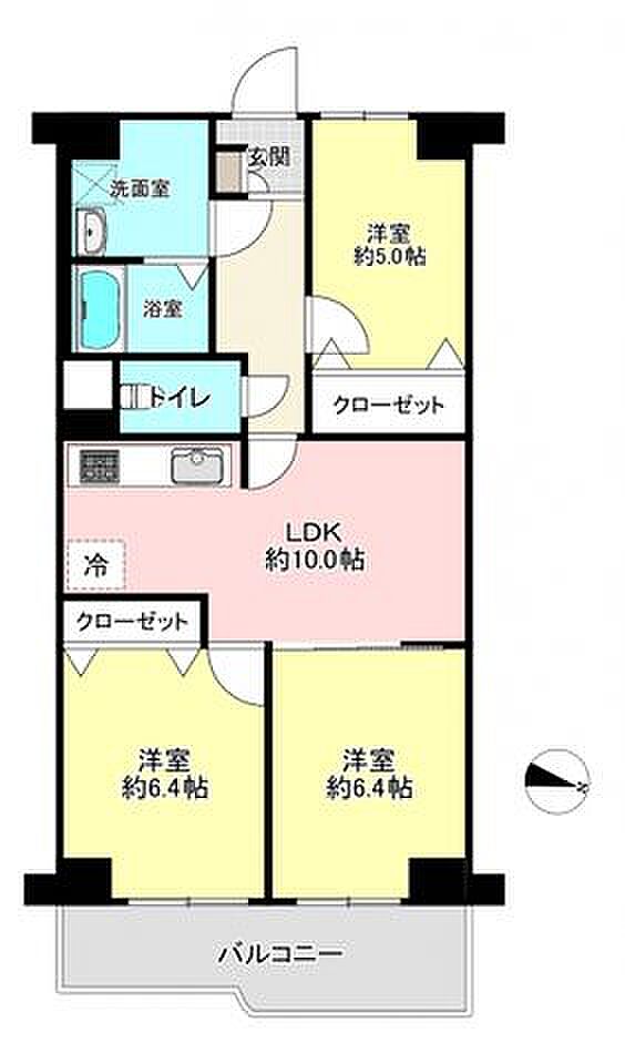五反野第3スカイハイツ(3LDK) 7階の間取り図