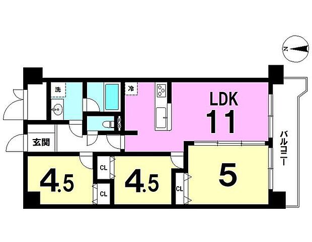 グリーンパーク第4五反野(3LDK) 4階の間取り図