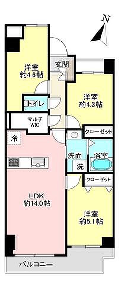 サンマンション五反野(3LDK) 2階の間取り図