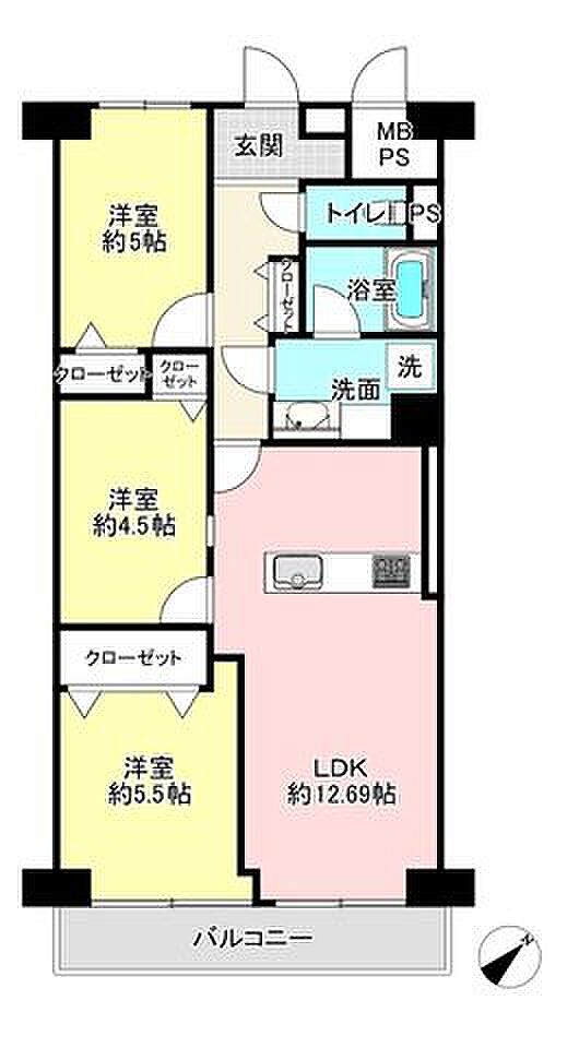 中川ビューハイツ(3LDK) 1階の間取り図