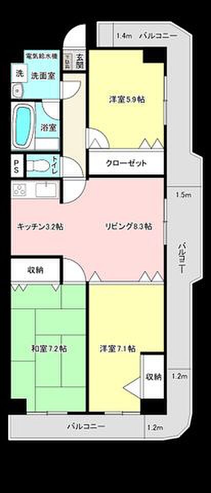 五反野第3スカイハイツ(3LDK) 1階の間取り図
