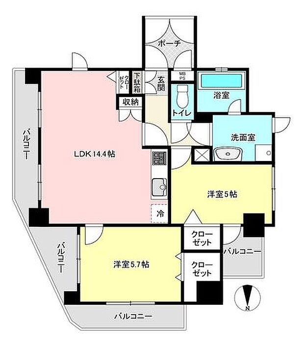 ライオンズマンション綾瀬青葉公園(2LDK) 5階の間取り図