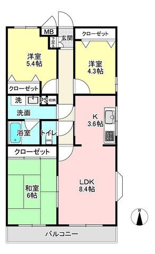 グレイスコート梅島(3LDK) 2階の間取り図