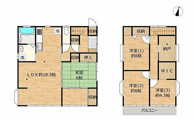 【間取図】広々とした18.5帖のリビングを中心とした4LDKの住宅へリフォーム致します。