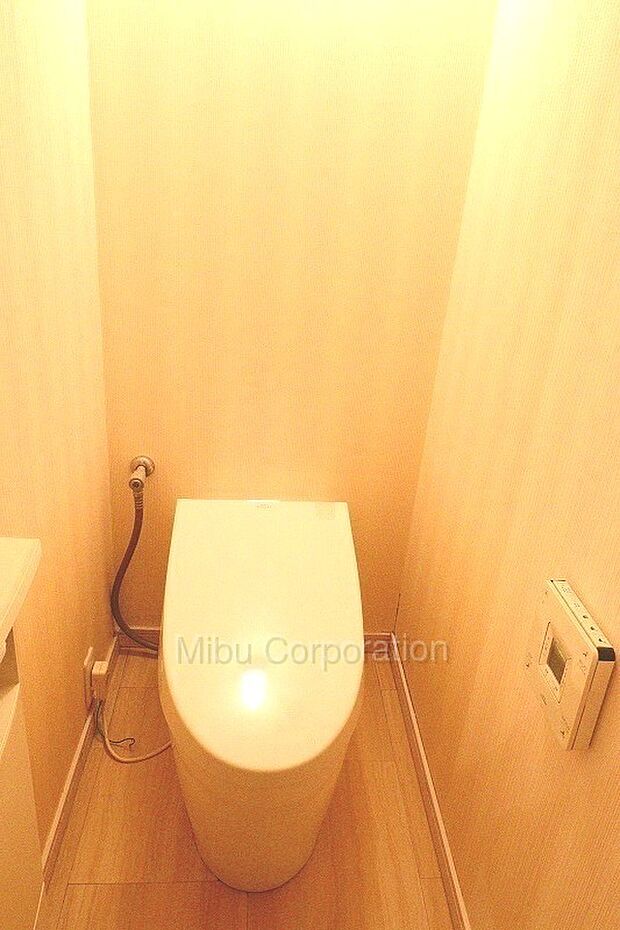 温水洗浄機能付きのトイレはロータンクのタイプの為、すっきりした空間となっています。
