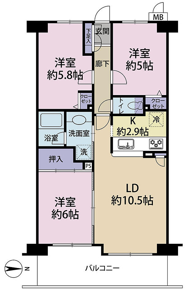 ヒューマンスクエア桜ヶ丘(3LDK) 5階の間取り図