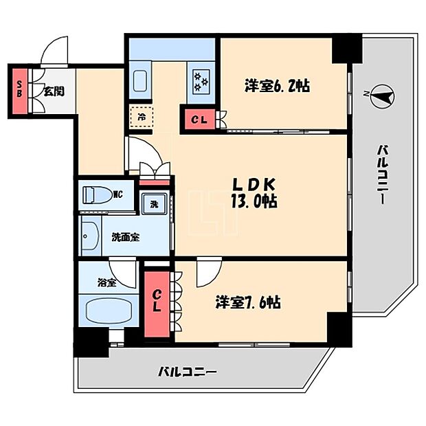 リーガル京町堀(2LDK) 7階の間取り図