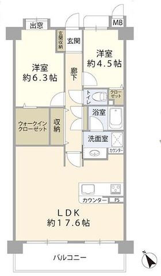 アドリーム津田沼(2LDK) 4階の間取り図