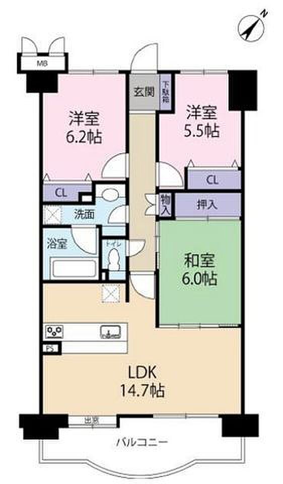 エクセル西千葉(3LDK) 12階の間取り図