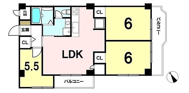 ドミール津田沼(3DK) 4階の間取り図