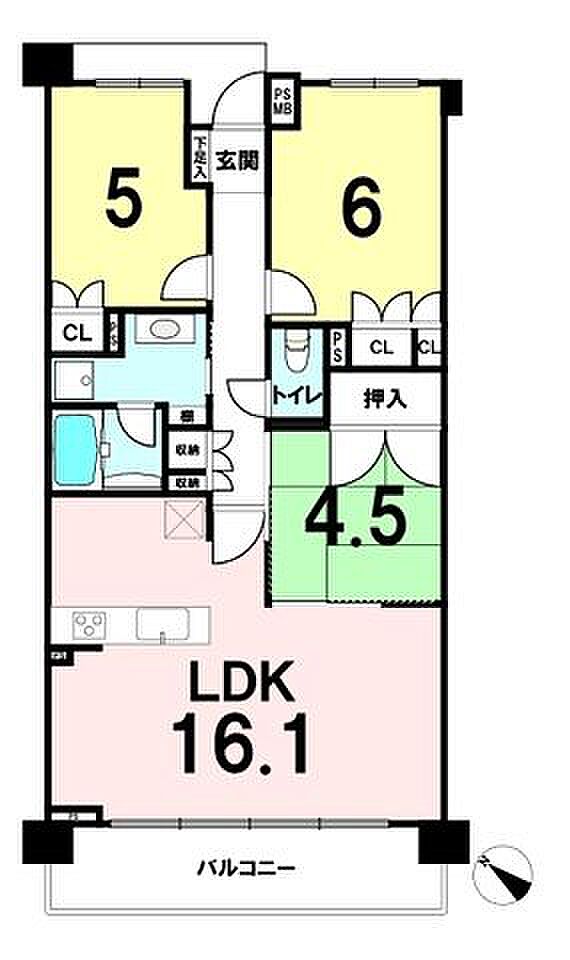 レクセル稲毛パークス(3LDK) 3階の間取り図