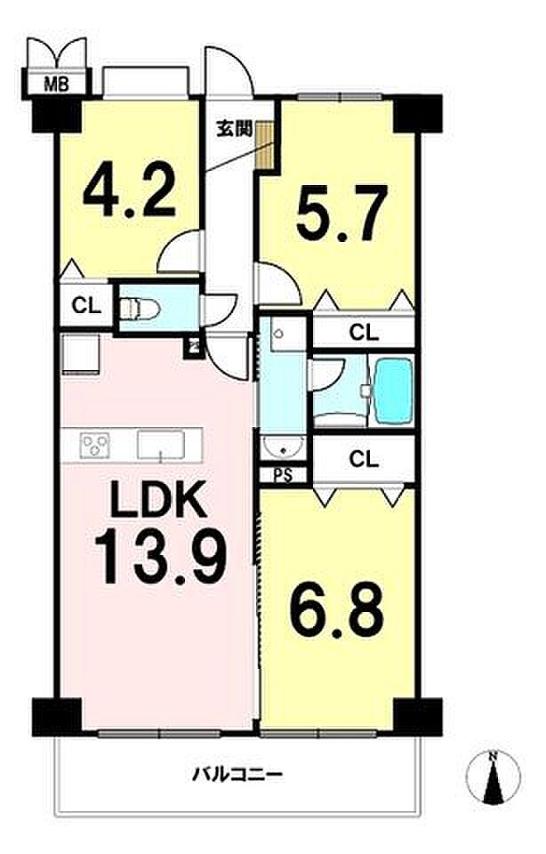 アインズコート稲毛(3LDK) 3階の間取り図
