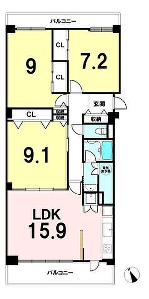 マープル津田沼スカイハイツA棟(3LDK) 6階の間取り図