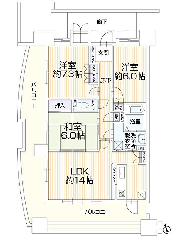 サンデュエル北上　501(3LDK) 5階の内観