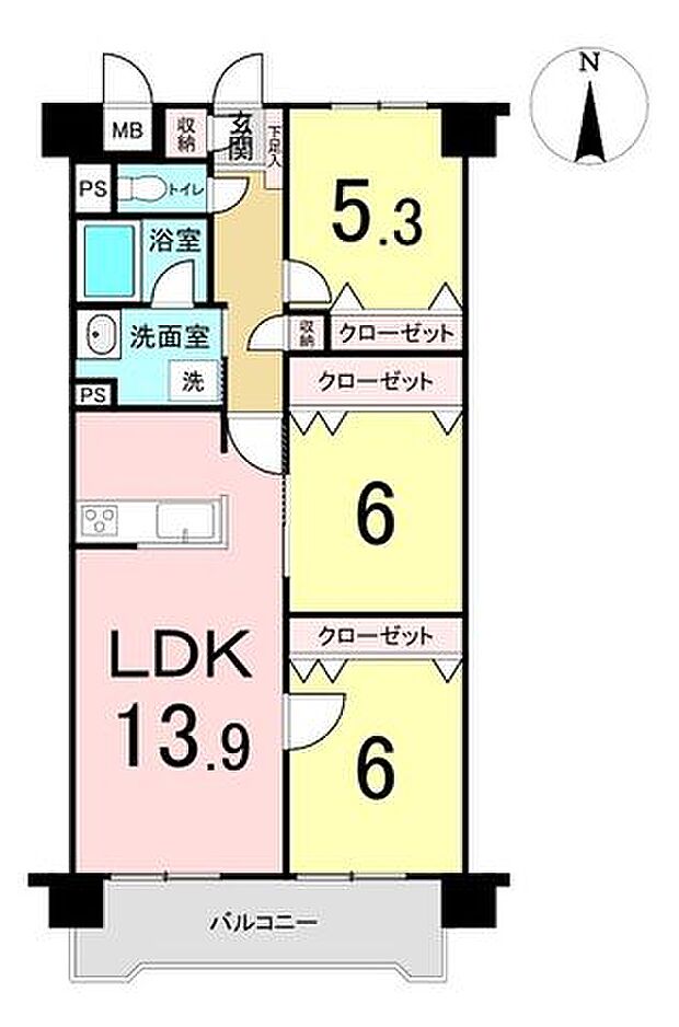 ボザール仙台南(3LDK) 3階の間取り図