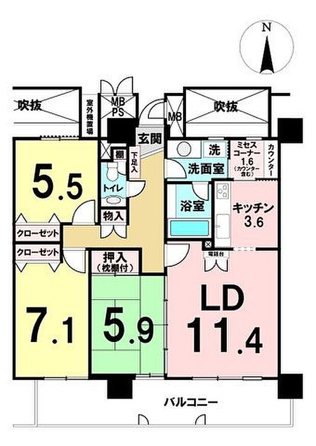 ライオンズタワー仙台長町(3SLDK) 9階の間取り図