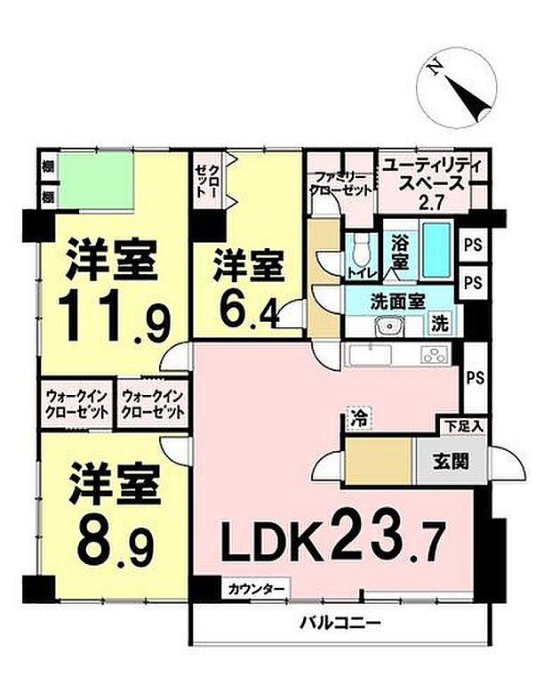 グランドハイツ仙台(3SLDK) 3階の間取り図