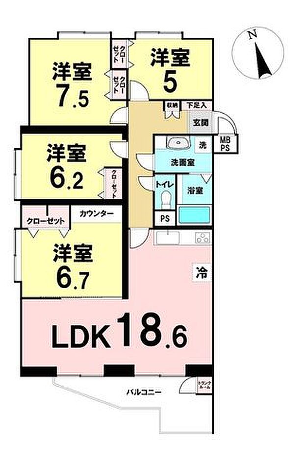 ライオンズマンション香澄町ガーデン(4LDK) 2階の間取り図