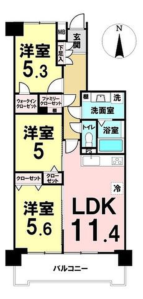 レヂオンス仙台南(3LDK) 4階の間取り図