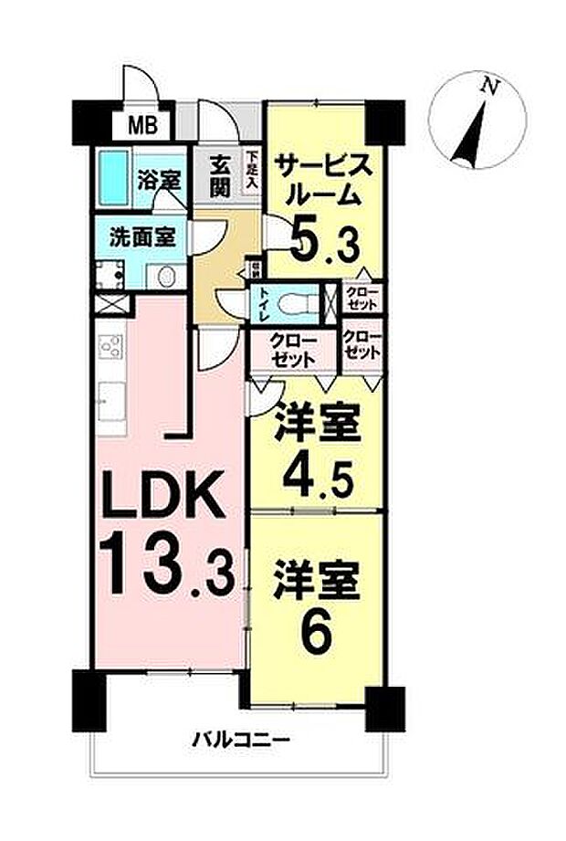 ロイヤルシャトー名取(2SLDK) 3階の間取り図