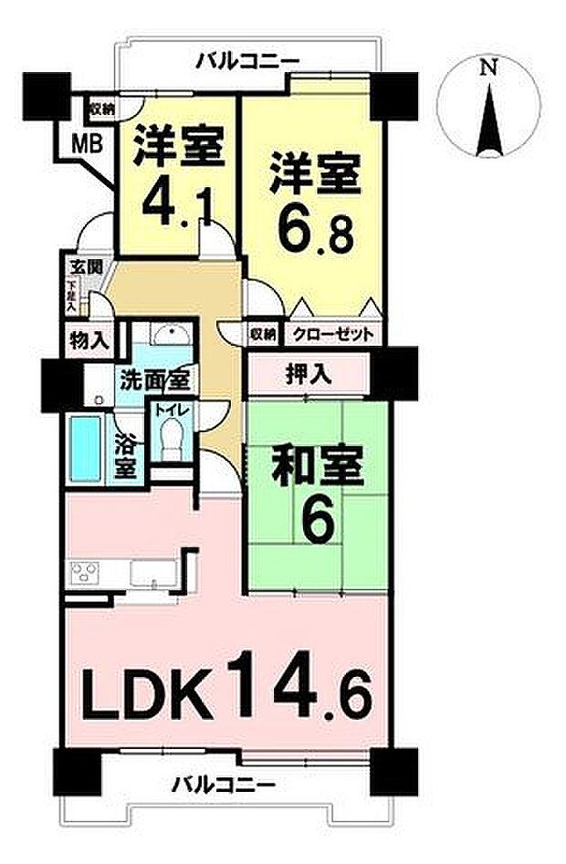 長町街苑パークマンション三番街(3LDK) 12階の内観