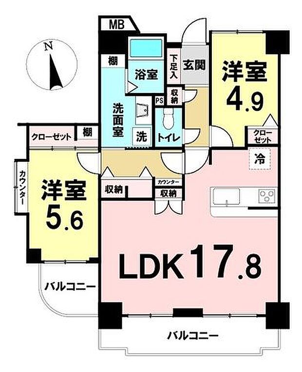 グリーンキャピタル長町II(2LDK) 9階の間取り図