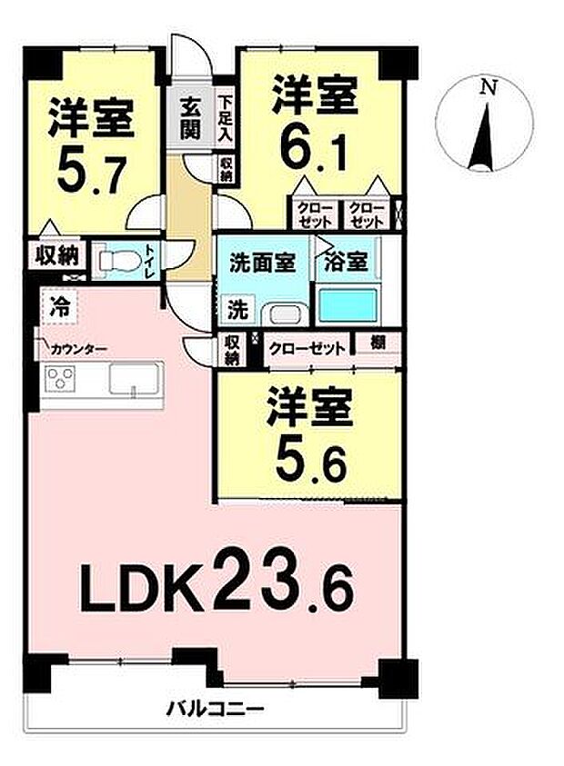 ロイヤルパレス富沢東(3LDK) 3階の間取り図