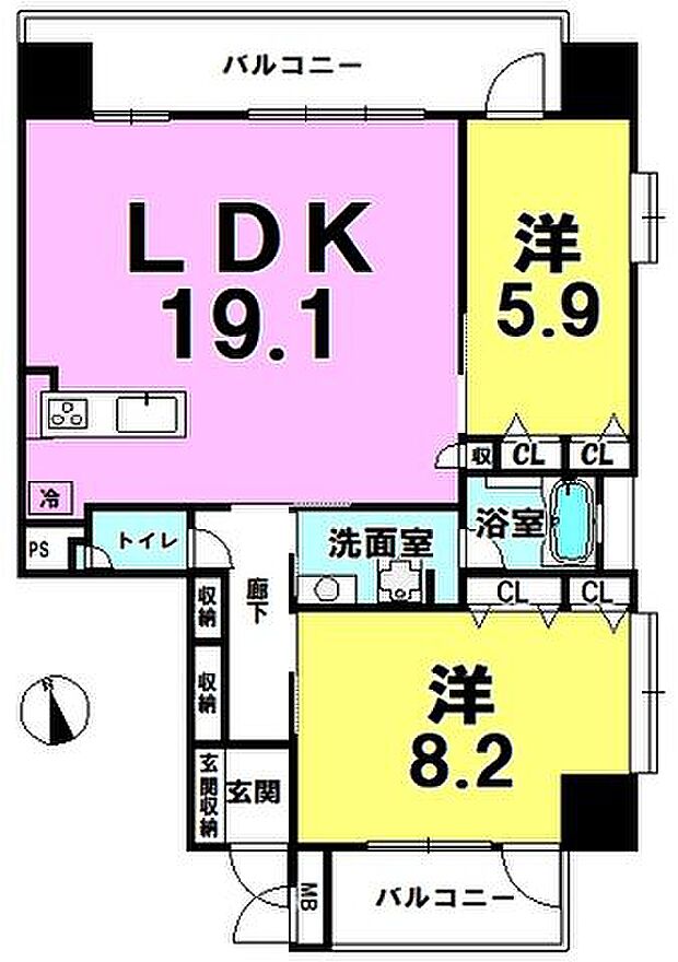 ワイズスカイヴィラアラハ(2LDK) 14階の間取り図