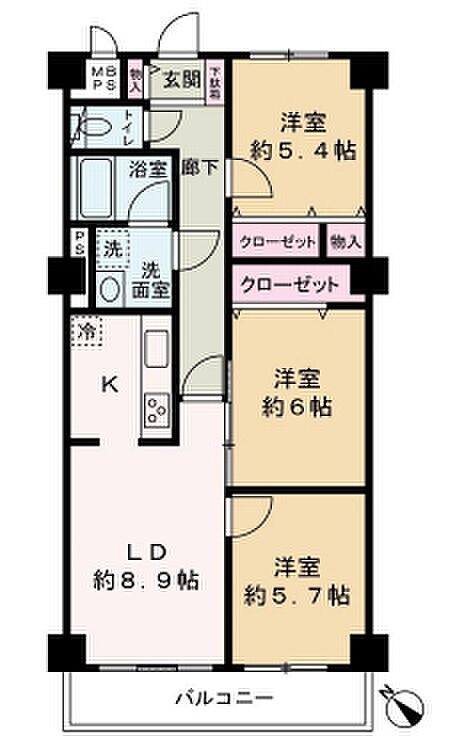 ナイスアーバン北本(3LDK) 4階の間取り図