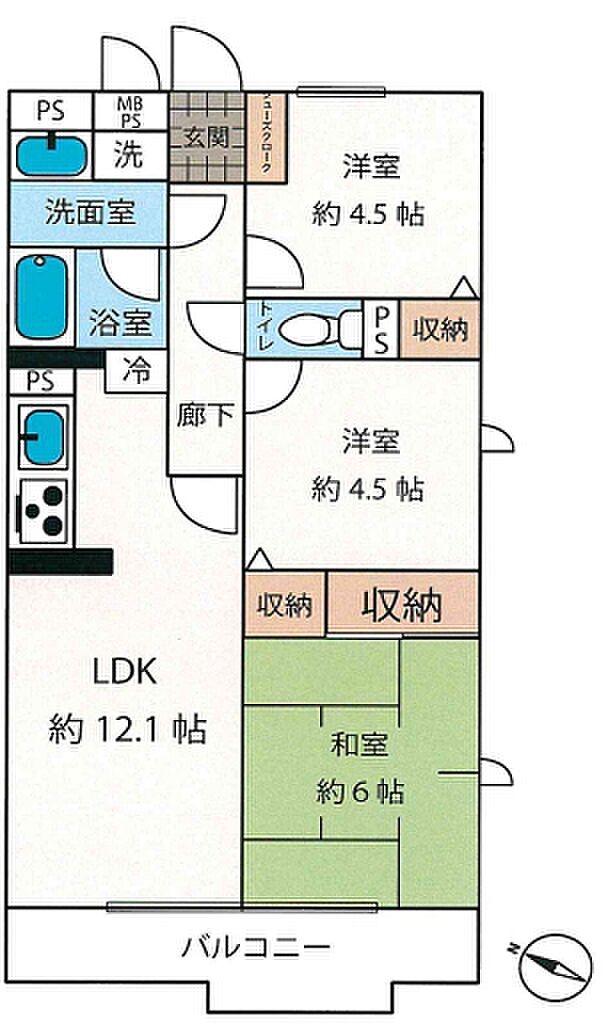 ライオンズマンション大宮指扇第二(3LDK) 6階の間取り図