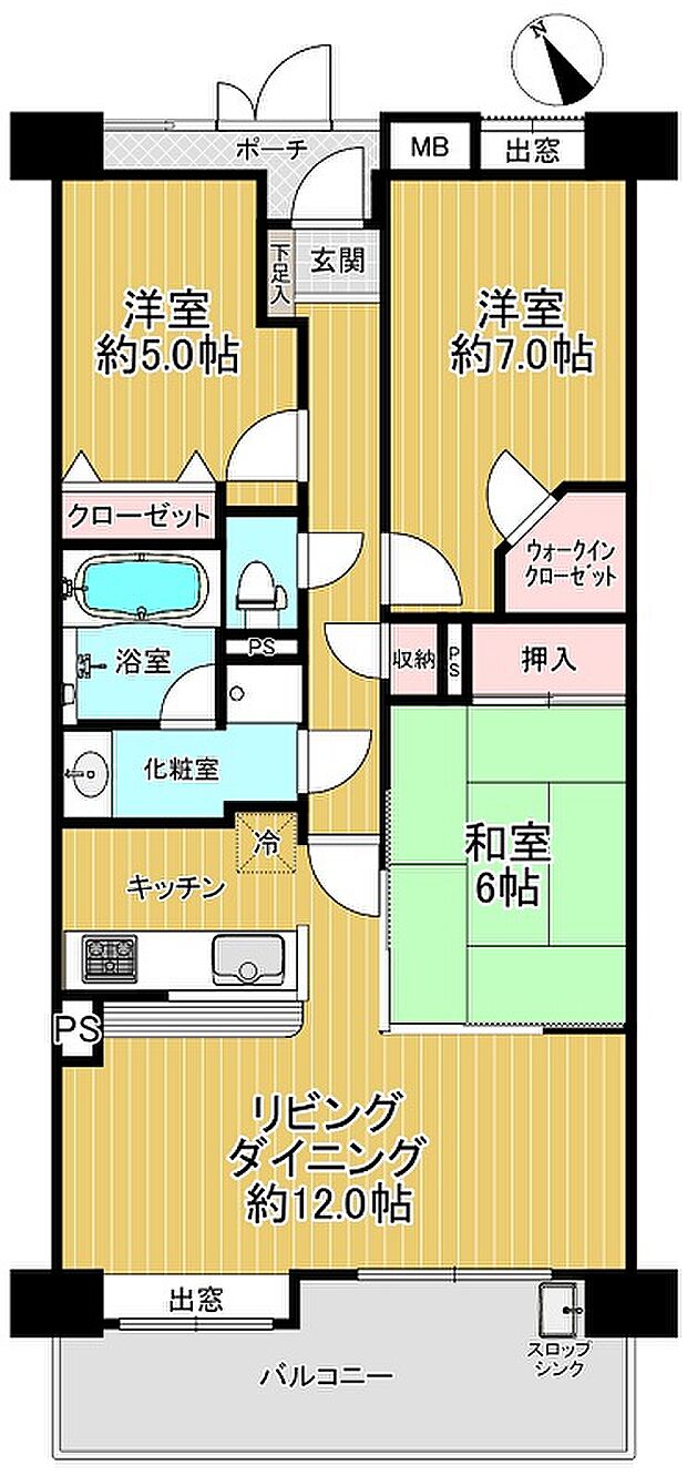 ダイアパレス川口新井宿(3LDK) 4階の間取り図