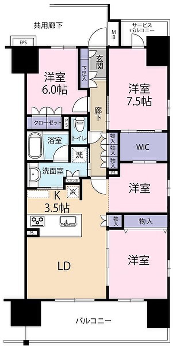 レーベン富士青葉通りプレジデンスタワー(4LDK) 5階の間取り図