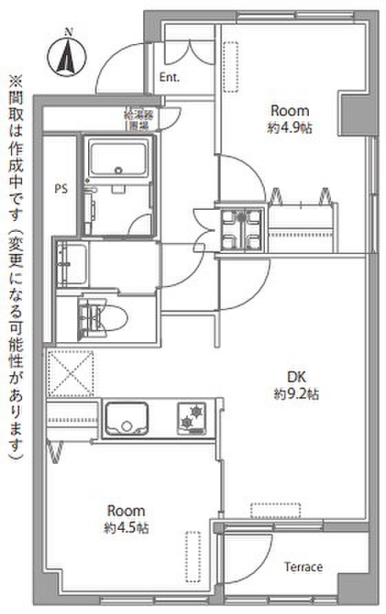 落合三生マンション(2DK) 3階の間取り図
