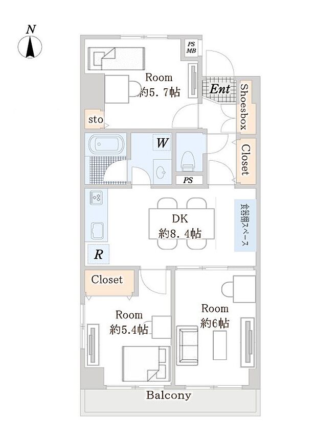 ニックハイム東陽町(3DK) 4階の間取り図