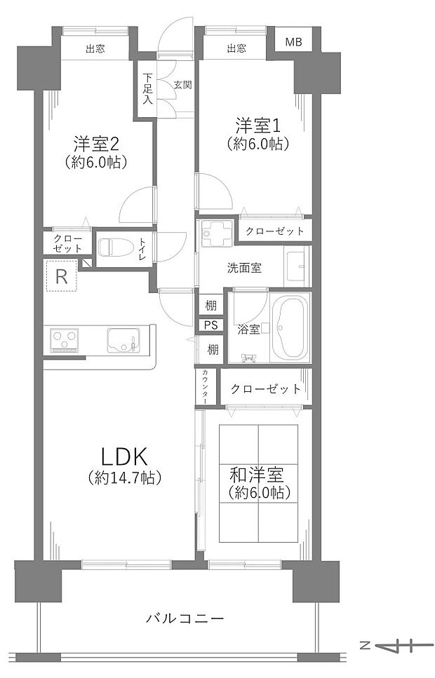 日神パレステージ熊谷鎌倉町(3LDK) 11階の間取り図