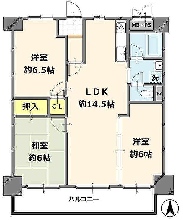 八戸ノ里サニーハイツ(3LDK) 3階の内観