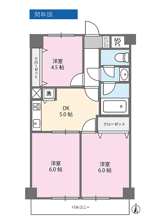 ビッグ武蔵野東大和(3DK) 5階/503号室の内観