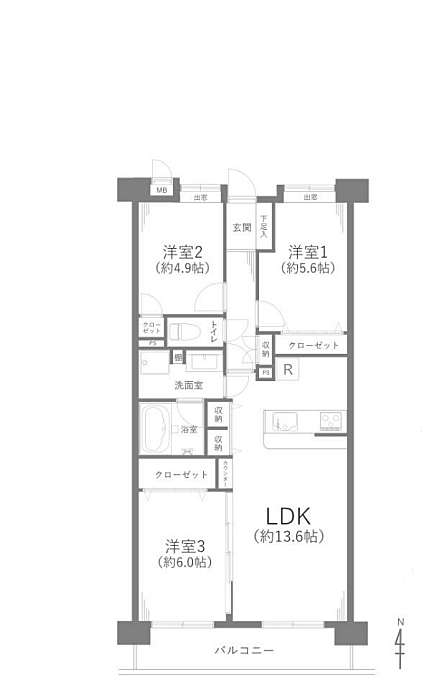 プレール秋津(3LDK) 5階/502の間取り図