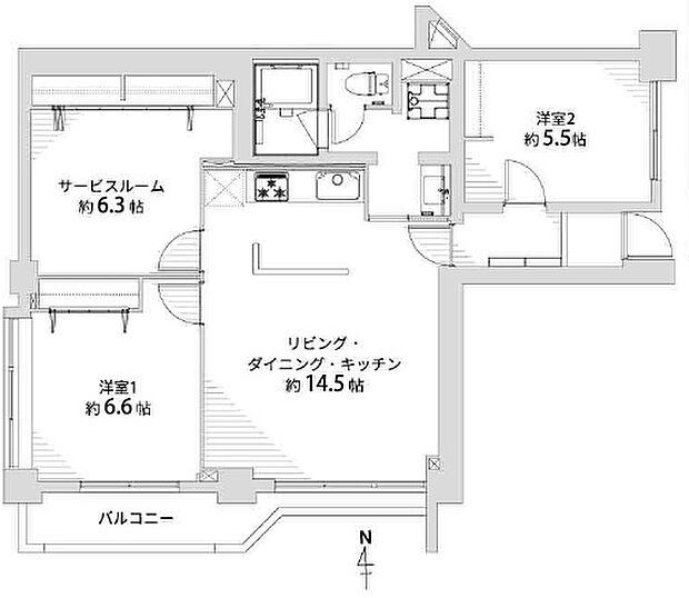 レック六甲マンション(2SLDK) 4階の内観