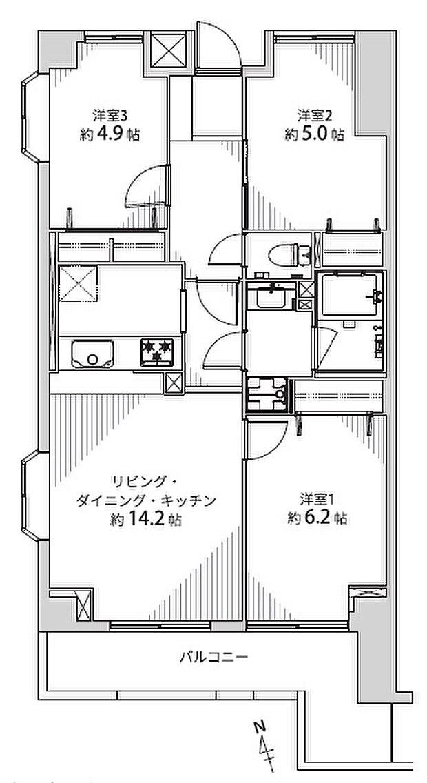ユニーブル東二見(3LDK) 6階の間取り図