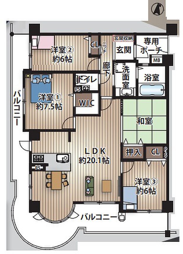 セレッソコート甲子園口(4LDK) 5階の間取り図