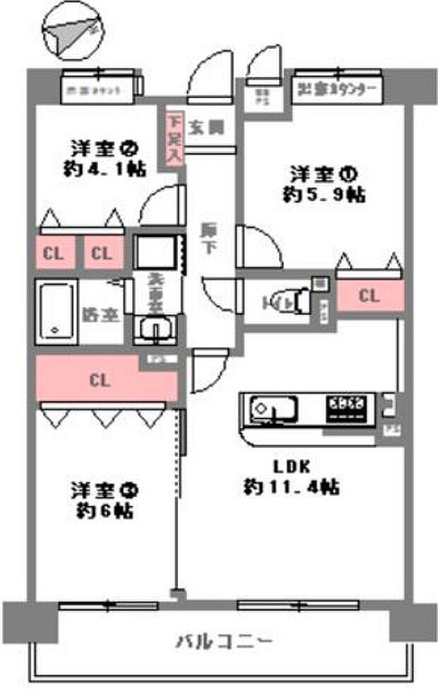 ユニライフ阪神杭瀬(3LDK) 2階の間取り図