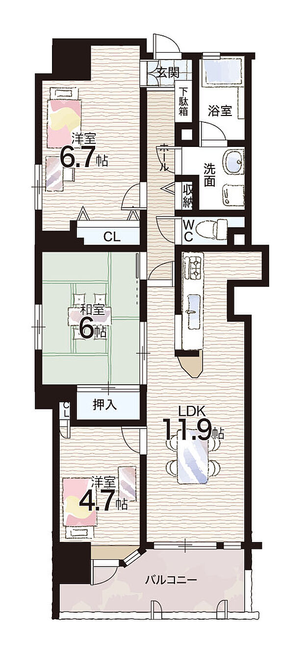 アズックヒル尼崎(3LDK) 9階の内観