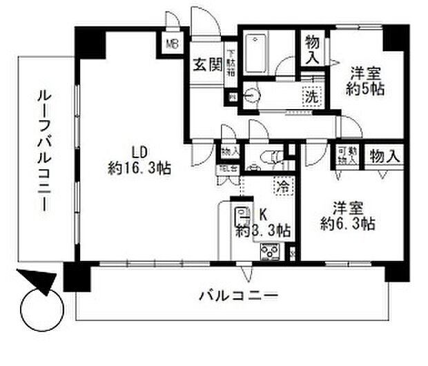 ヴェルビュ枚方公園・菊ケ丘(2LDK) 7階の間取り図