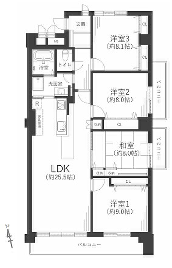 香里ケ丘セントポリア壱号(4LDK) 9階の間取り図