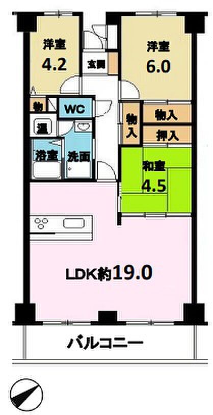 寝屋川サンハイツＢ棟(3LDK) 6階の間取り図